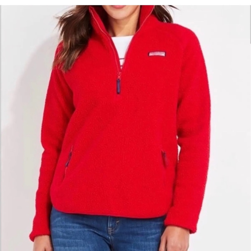 WOMENS VINEYARD VINES RED MEDIUM FLEECE PULLOVER/ HALF ZIP MED TO HEAVY WEIGHT